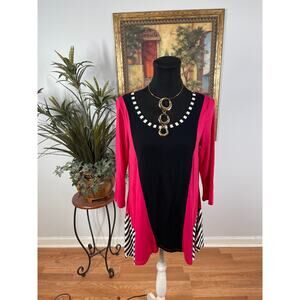Grace Elements Tunic Top Womens Small Pink Black Rayon Maximalist Mod Eclectic